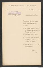 k.k. naturhistorisches Hofmuseum, Intendanzakten 1885-1896 (Hauer), Aktenzahl Z.89/1892, Seite 1